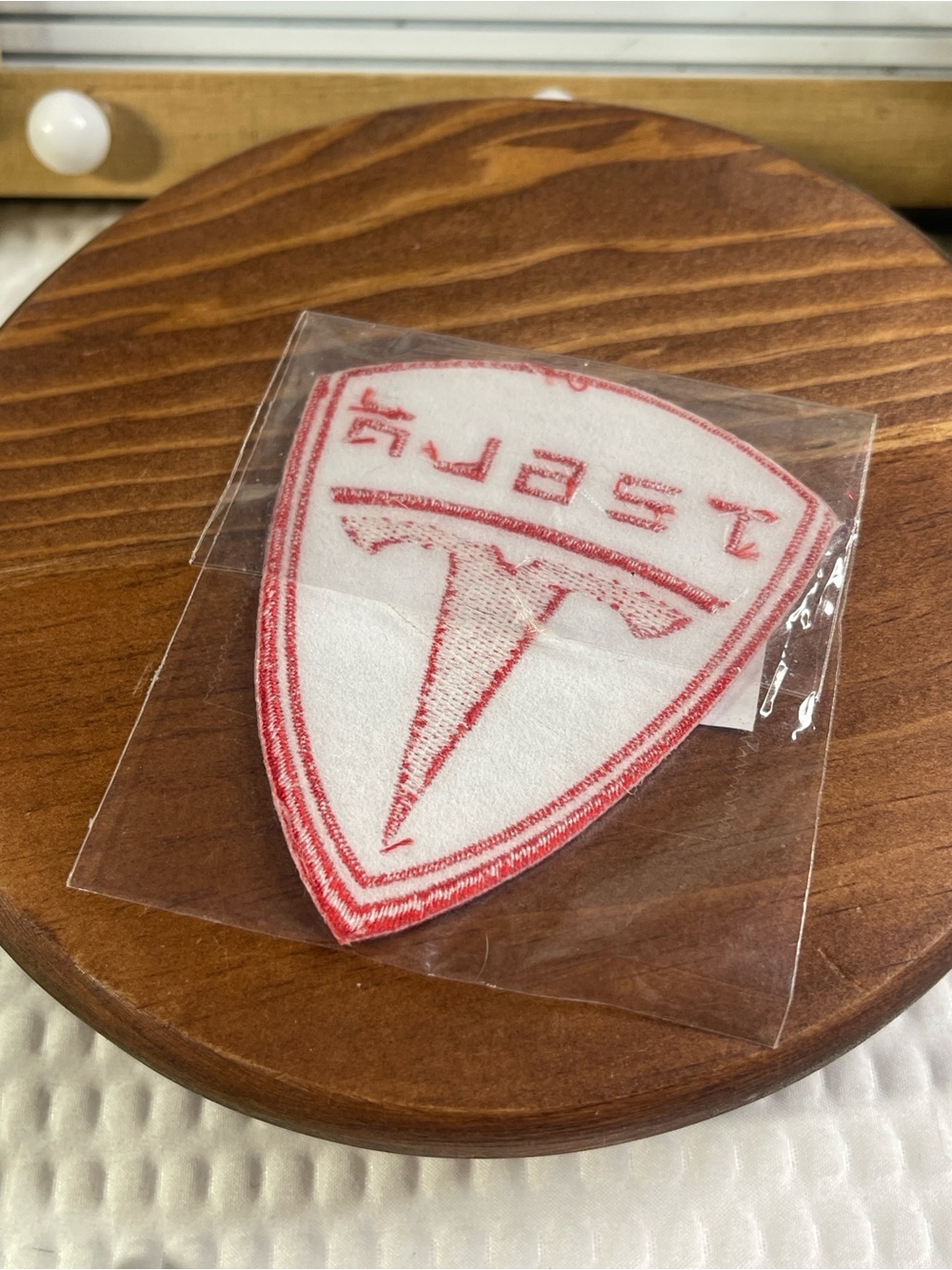 Tesla White & Red Embroidered Sew-On Patch - Picture 2 of 2